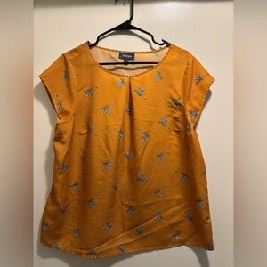 Modcloth Mustard/Orange Sheer Dragonfly Print Blouse